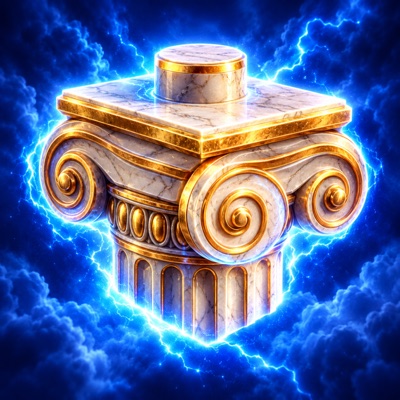 Marble District app icon: a marble Ionic capital trimmed in gold, wrapped in blue lightning